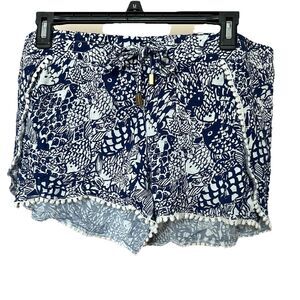 Lilly Pulitzer for Target Challis Pom Pom Shorts Womens Lg Blue White Coastal